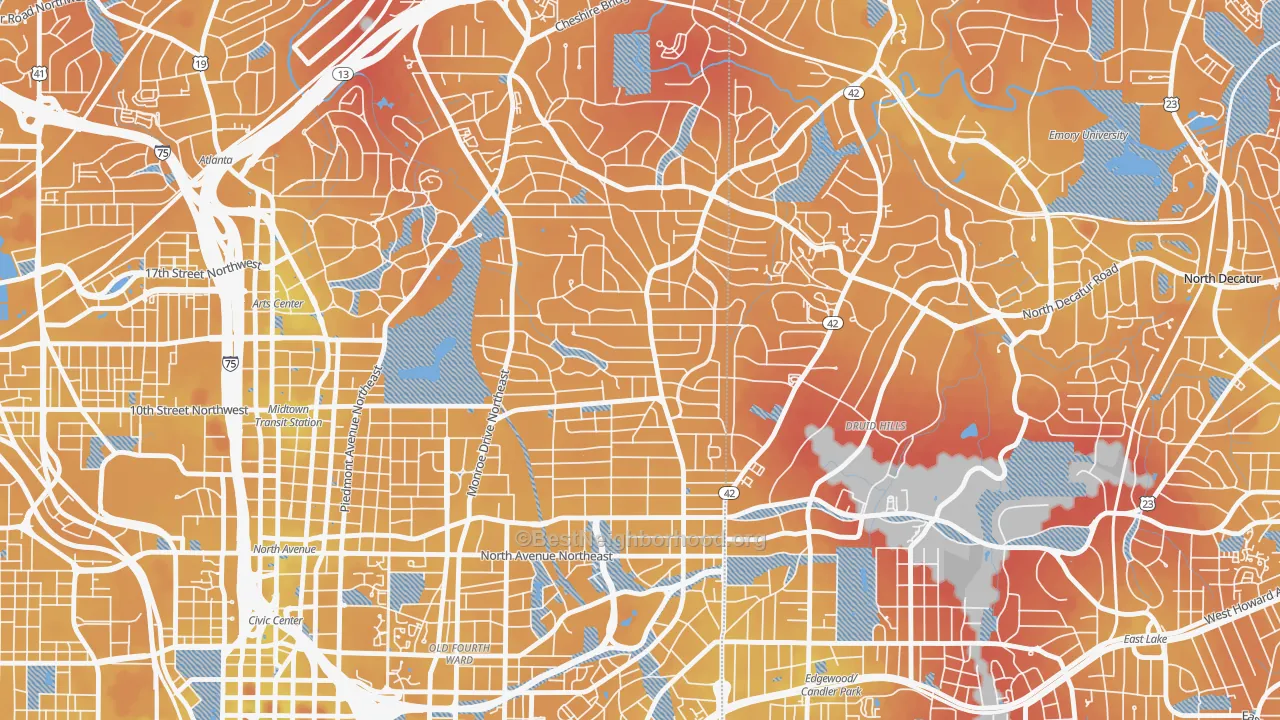 Transit Grade map of Virginia-Highland, Atlanta, GA