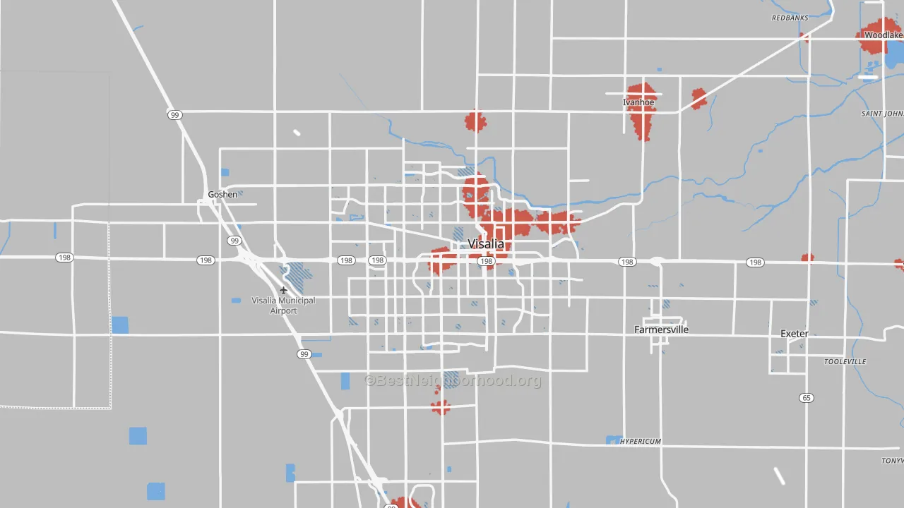 Transit Grade map of Visalia, CA
