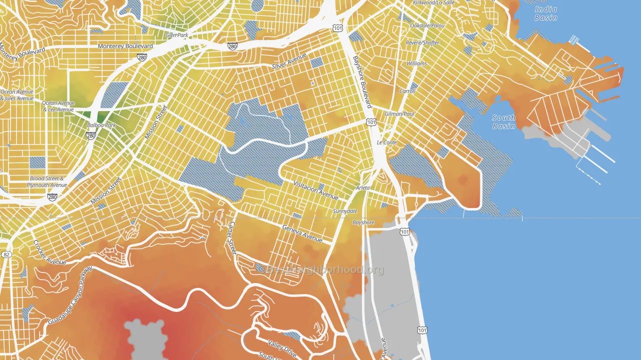 Transit Grade map of Visitacion Valley, San Francisco, CA