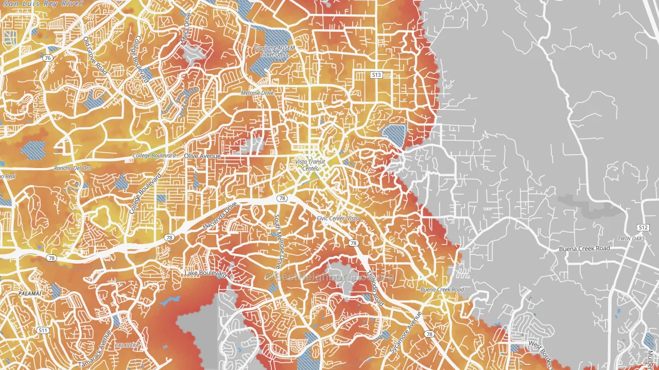 Transit Grade map of Vista, CA