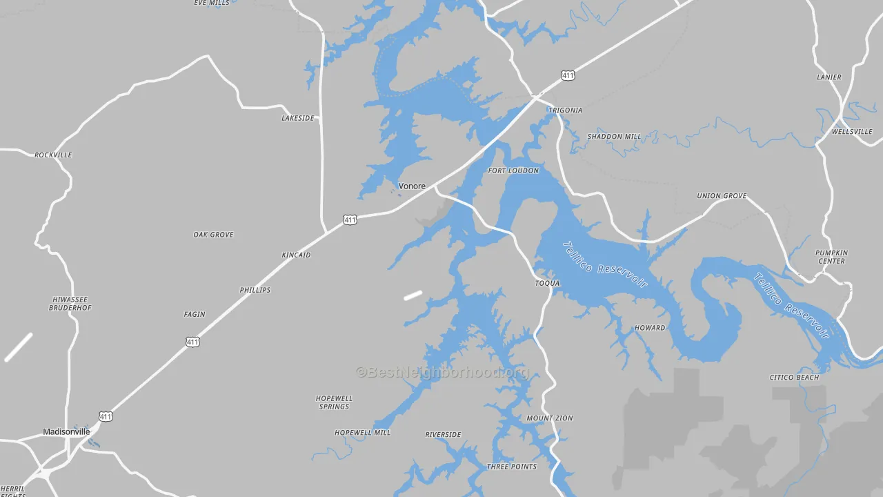 Transit Grade map of Vonore, TN