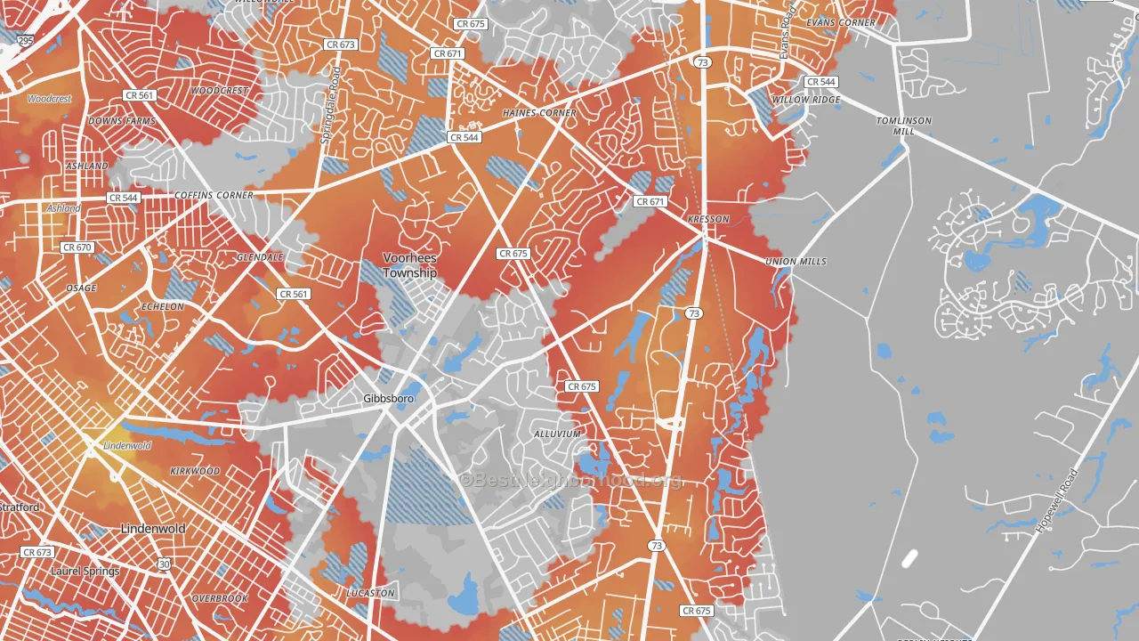Transit Grade map of Voorhees, NJ
