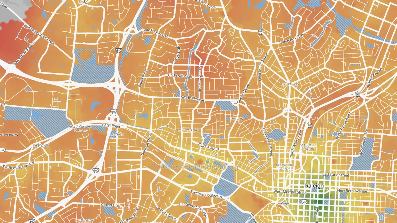 Transit Grade map of Wade, Raleigh, NC