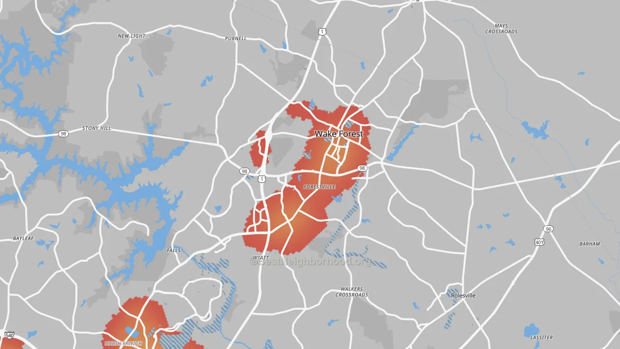 Transit Grade map of Wake Forest, NC