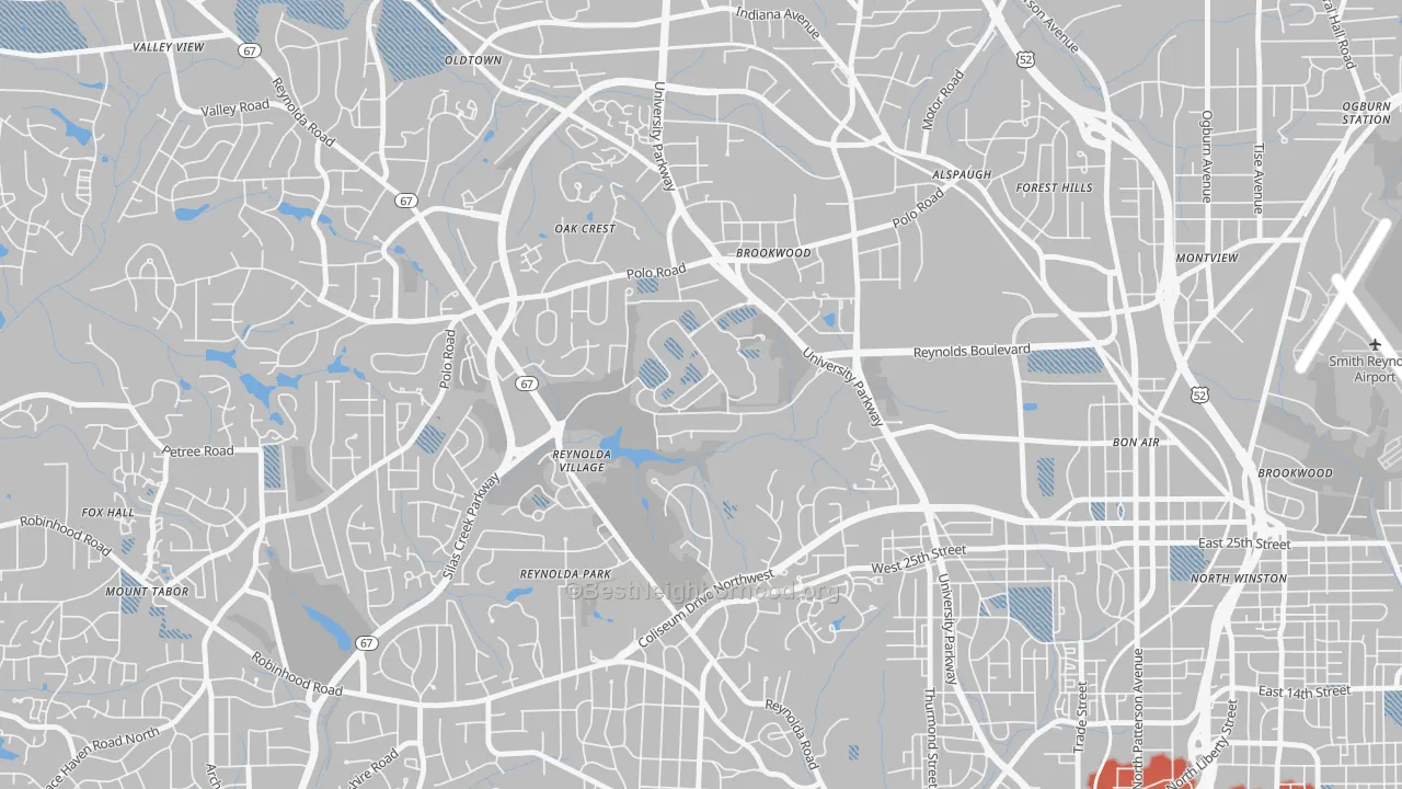 Transit Grade map of Wake Forest University, Winston-Salem, NC