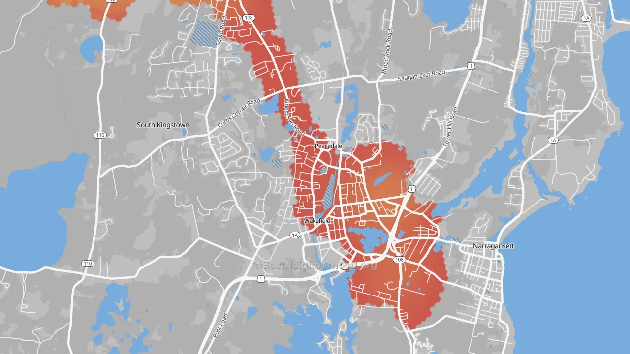 Transit Grade map of Wakefield-Peacedale, RI