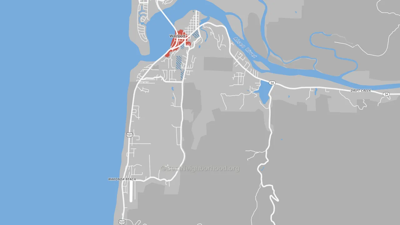 Transit Grade map of Wakonda Beach, OR