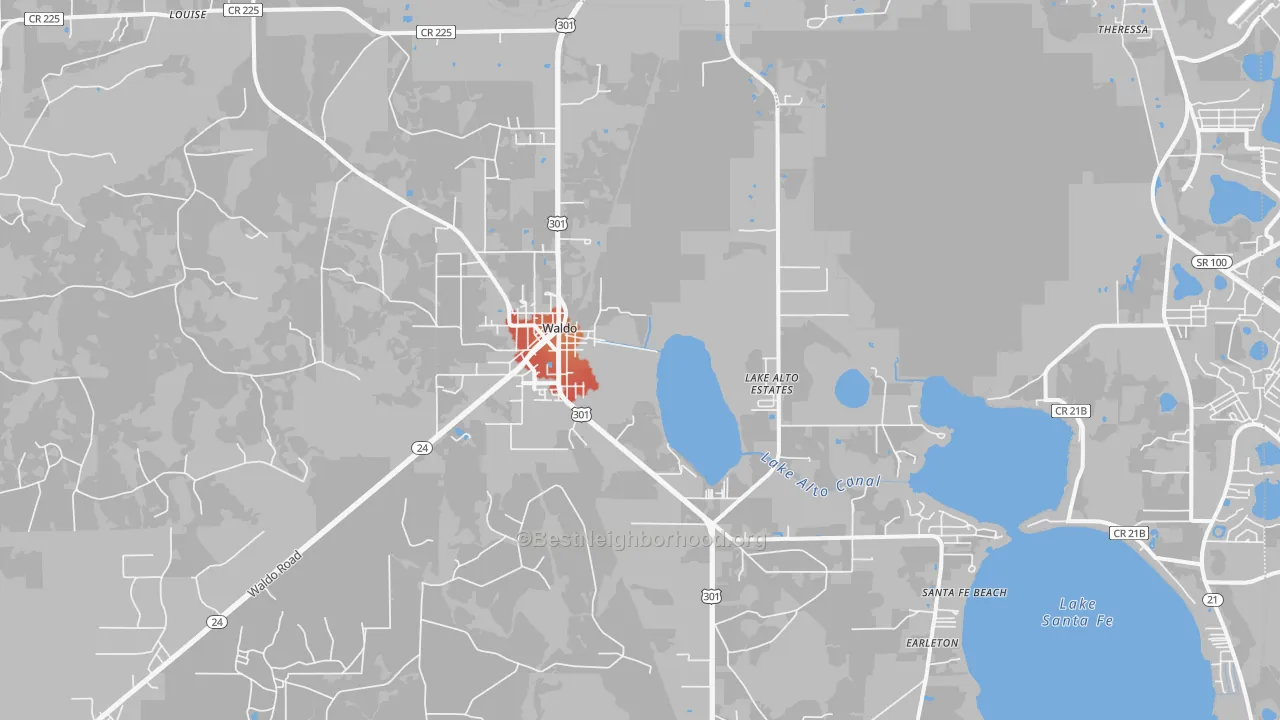 Transit Grade map of Waldo, FL