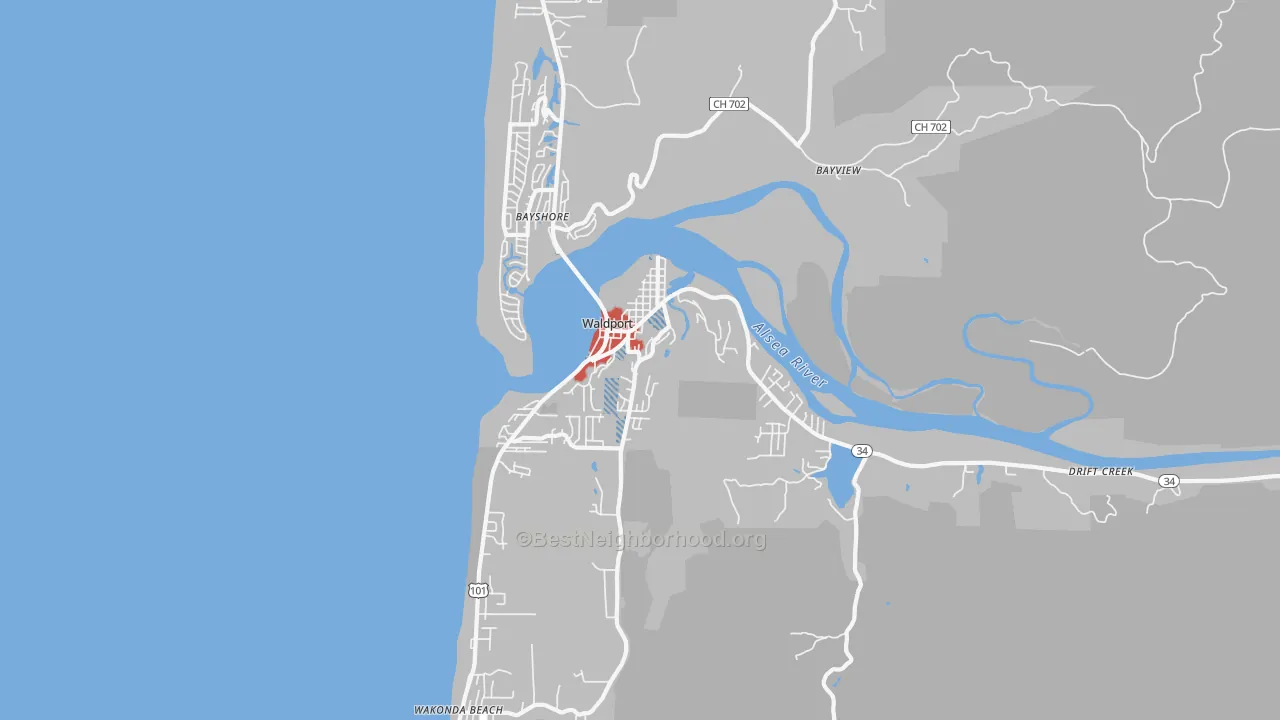 Transit Grade map of Waldport, OR