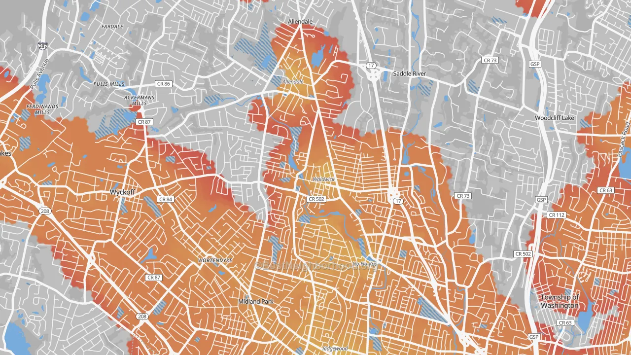 Transit Grade map of Waldwick, NJ