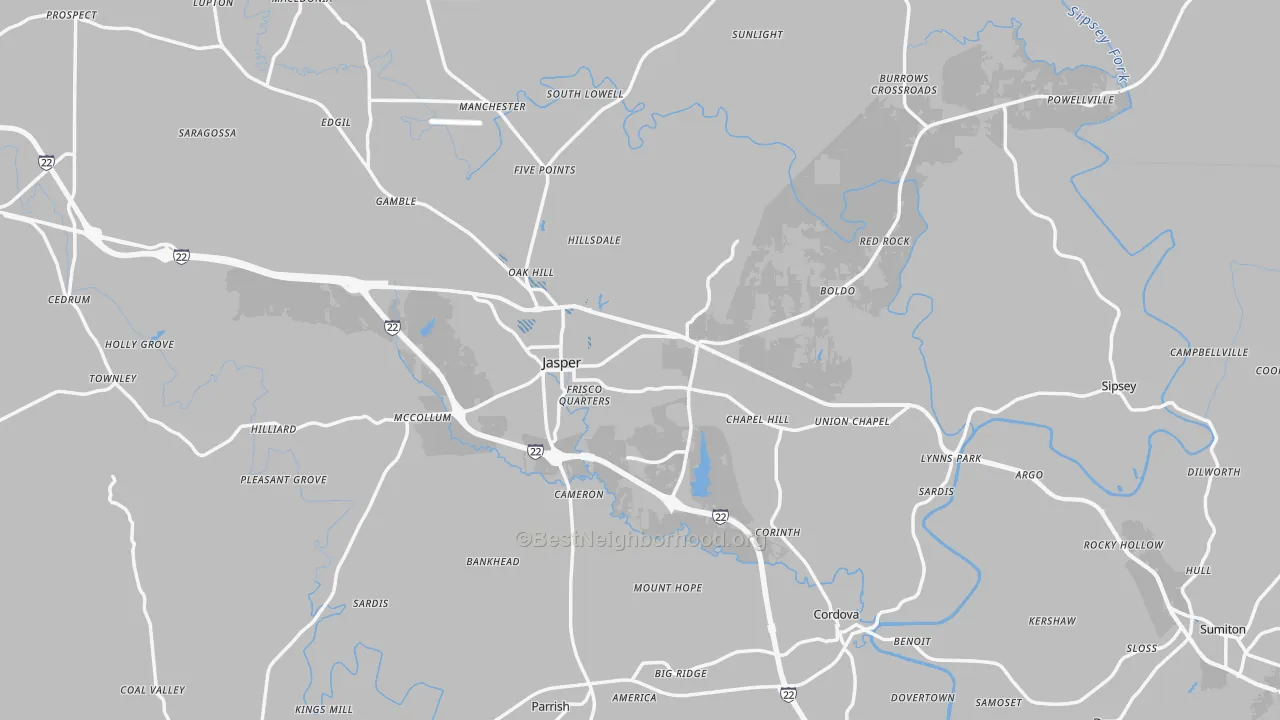 Transit Grade map of Walker County, AL