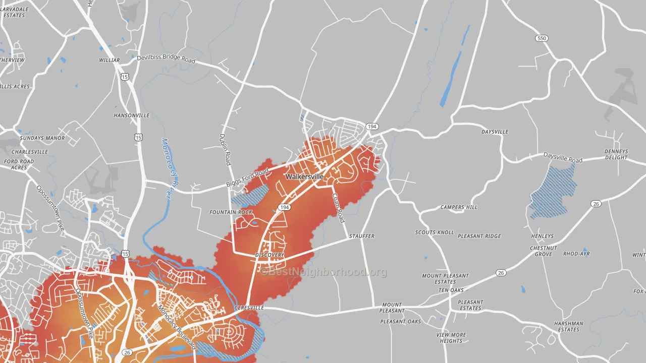 Transit Grade map of Walkersville, MD