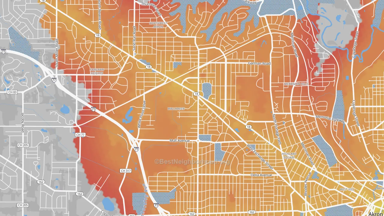 Transit Grade map of Wallhaven, Akron, OH