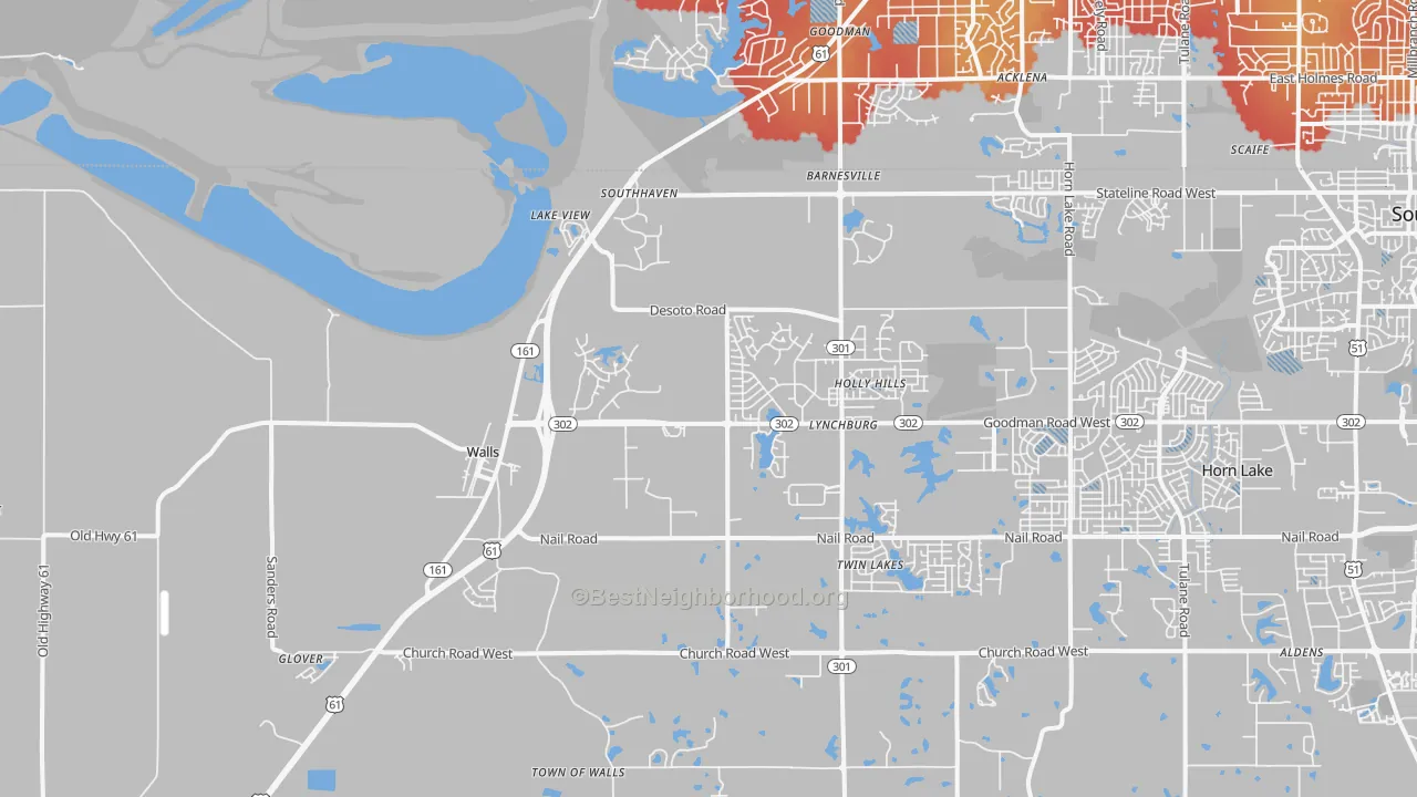 Transit Grade map of Walls, MS