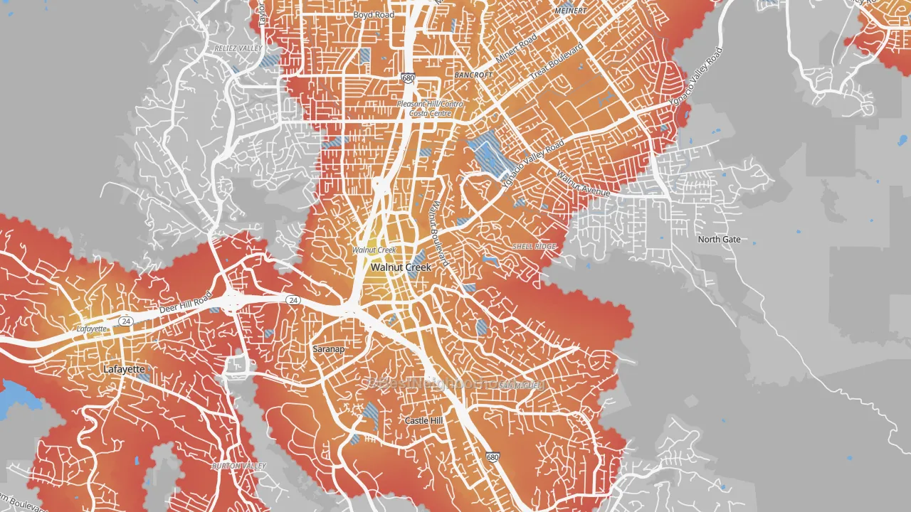 Transit Grade map of Walnut Creek, CA
