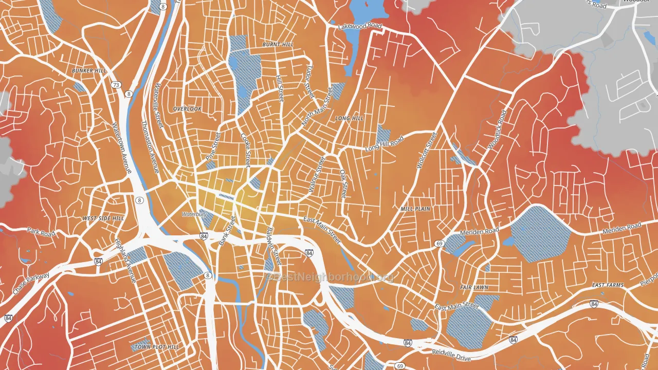 Transit Grade map of Walnut Orange Walsh, Waterbury, CT