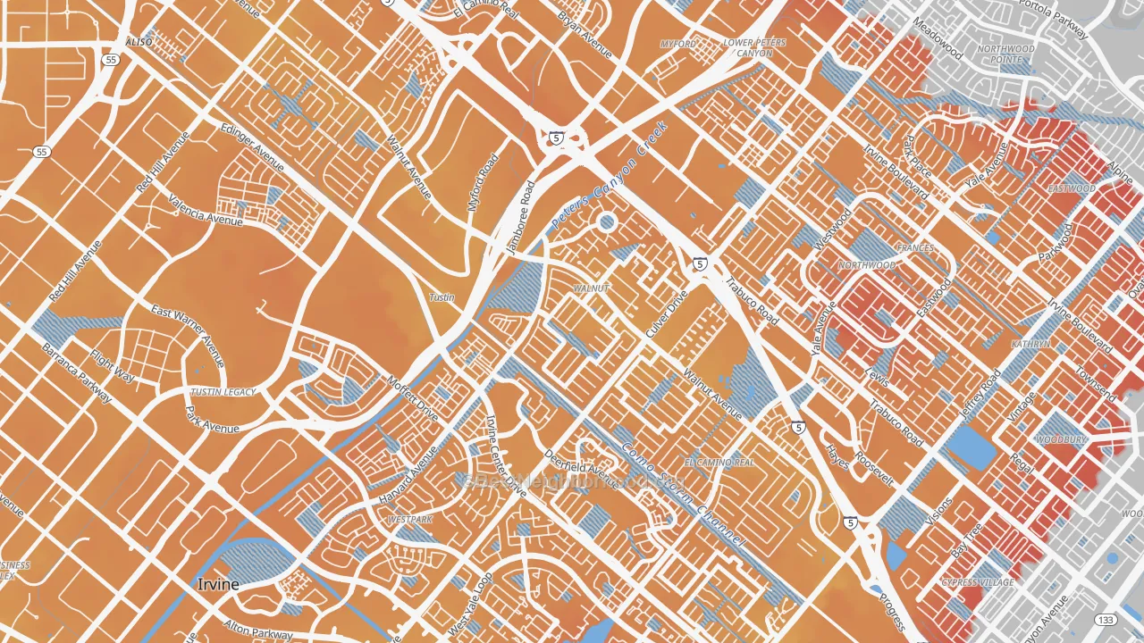 Transit Grade map of Walnut Village, Irvine, CA