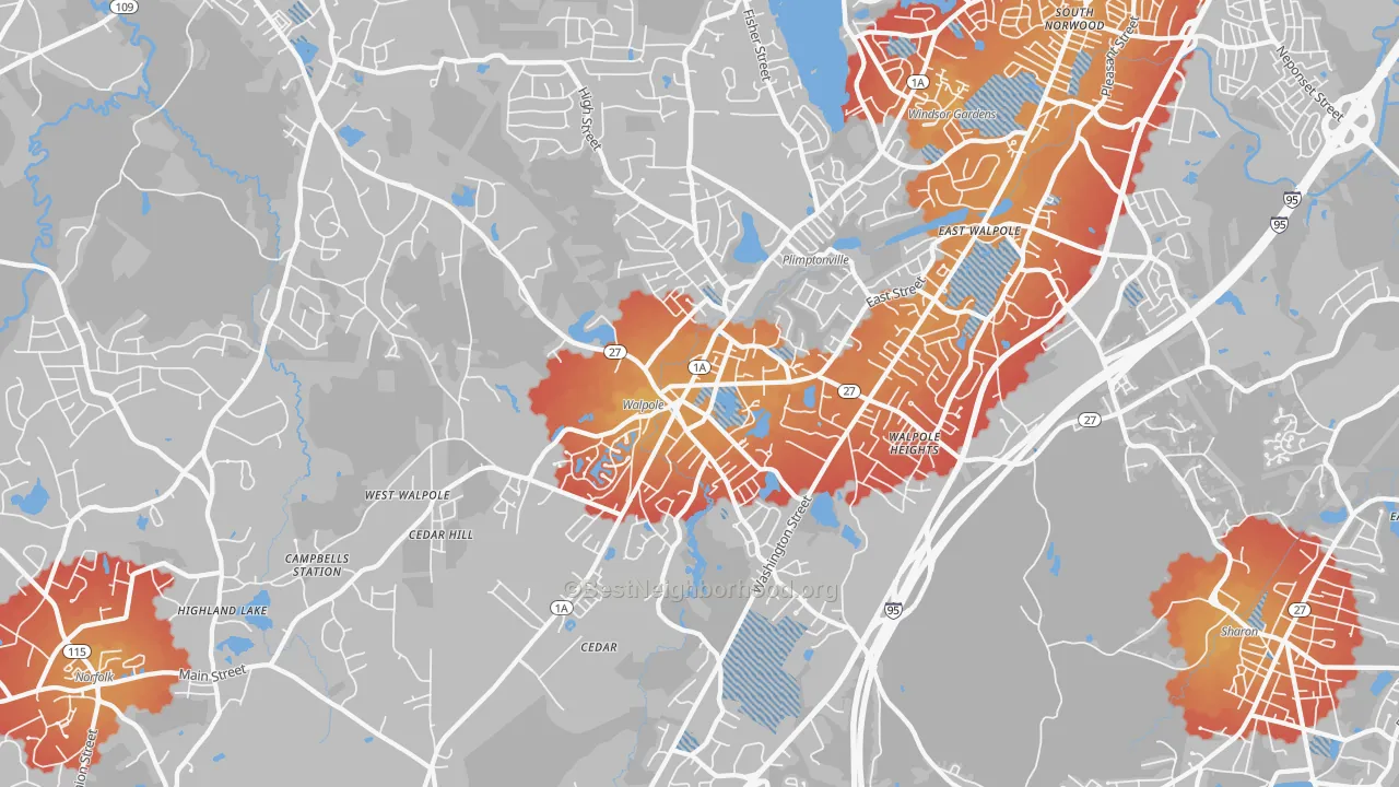 Transit Grade map of Walpole, MA