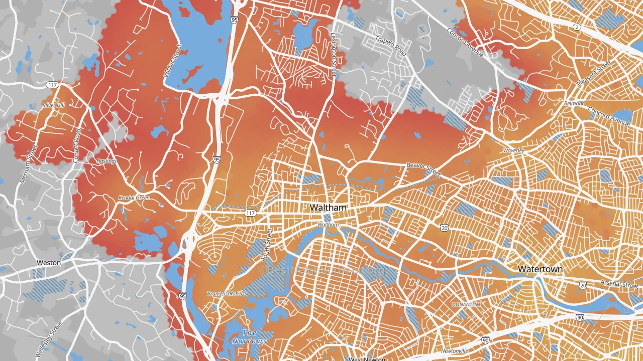Transit Grade map of Waltham, MA