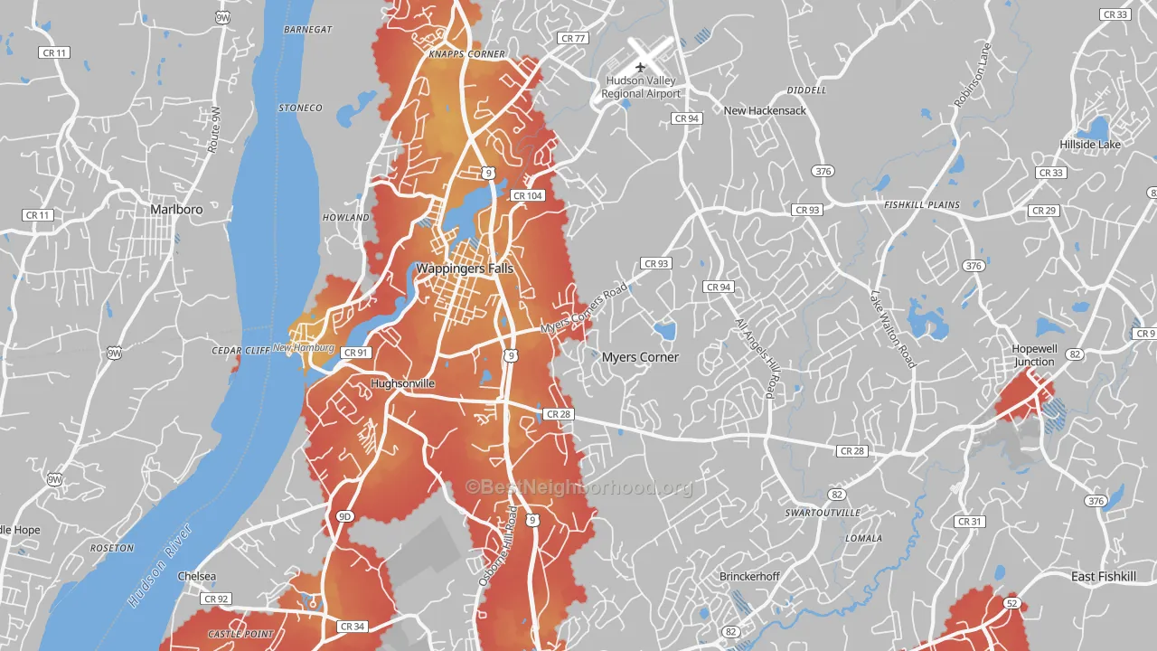 Transit Grade map of Wappingers Falls, NY