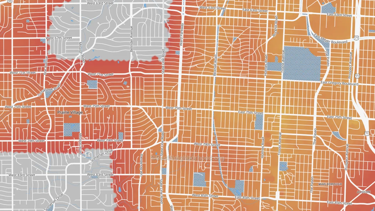 Transit Grade map of Ward Parkway, Kansas City, MO