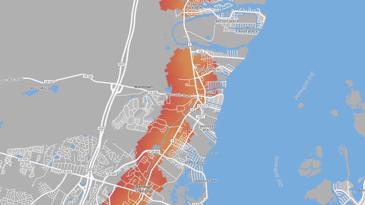 Transit Grade map of Waretown, NJ