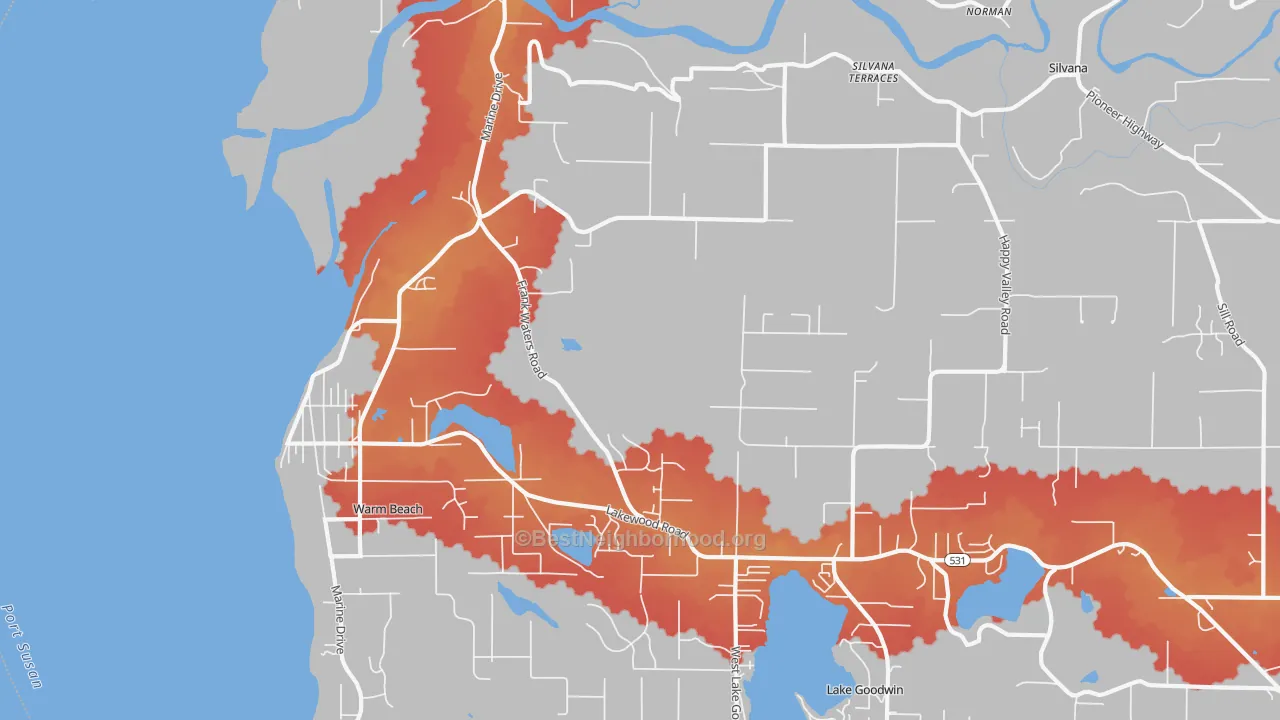 Transit Grade map of Warm Beach, WA