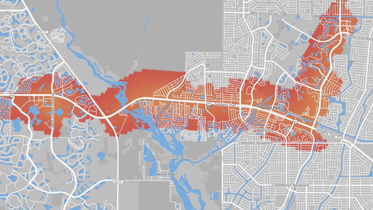 Transit Grade map of Warm Mineral Springs, FL