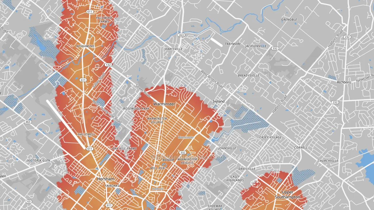 Transit Grade map of Warminster, PA