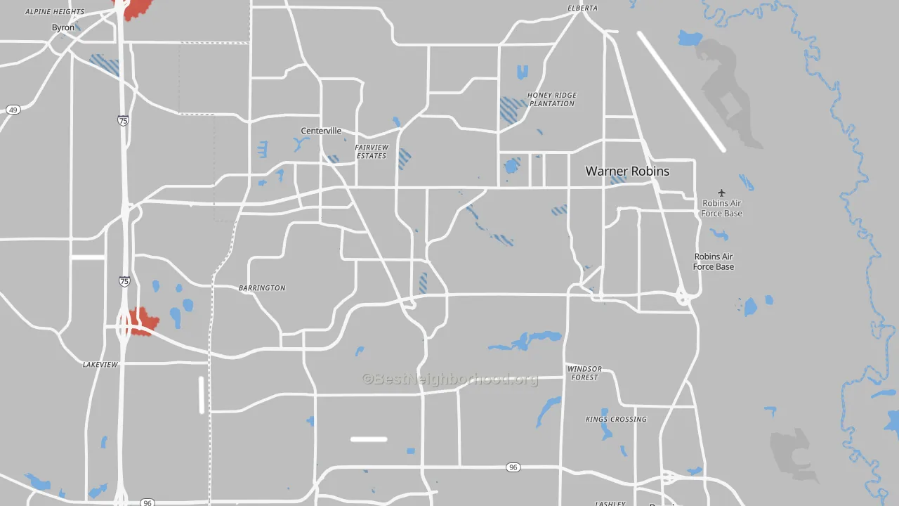 Transit Grade map of Warner Robins, GA