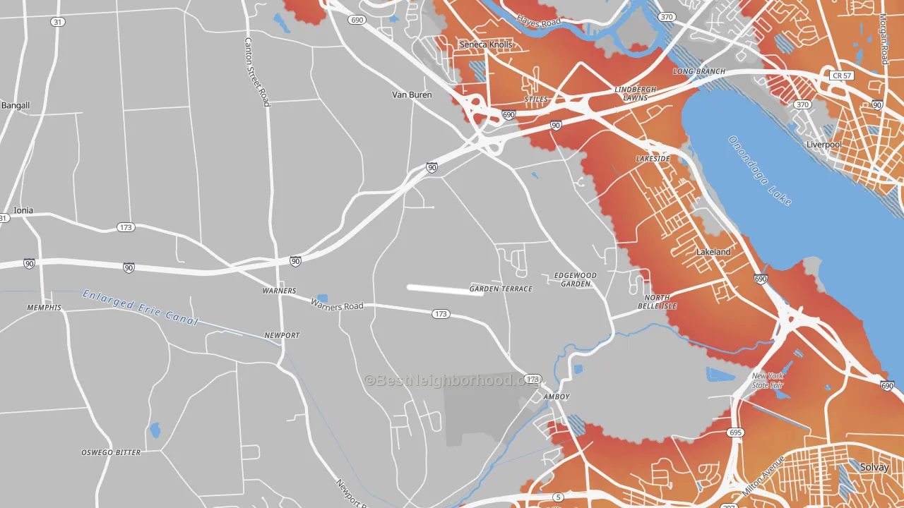 Transit Grade map of Warners, NY