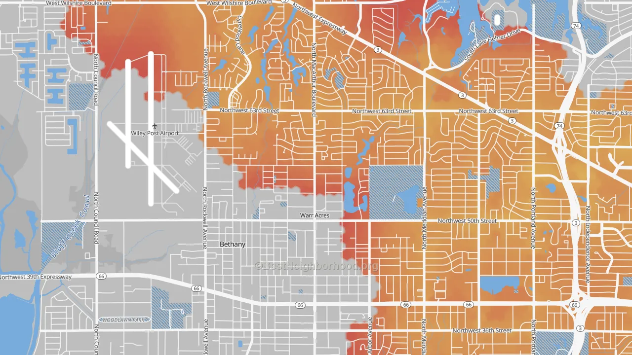 Transit Grade map of Warr Acres, OK