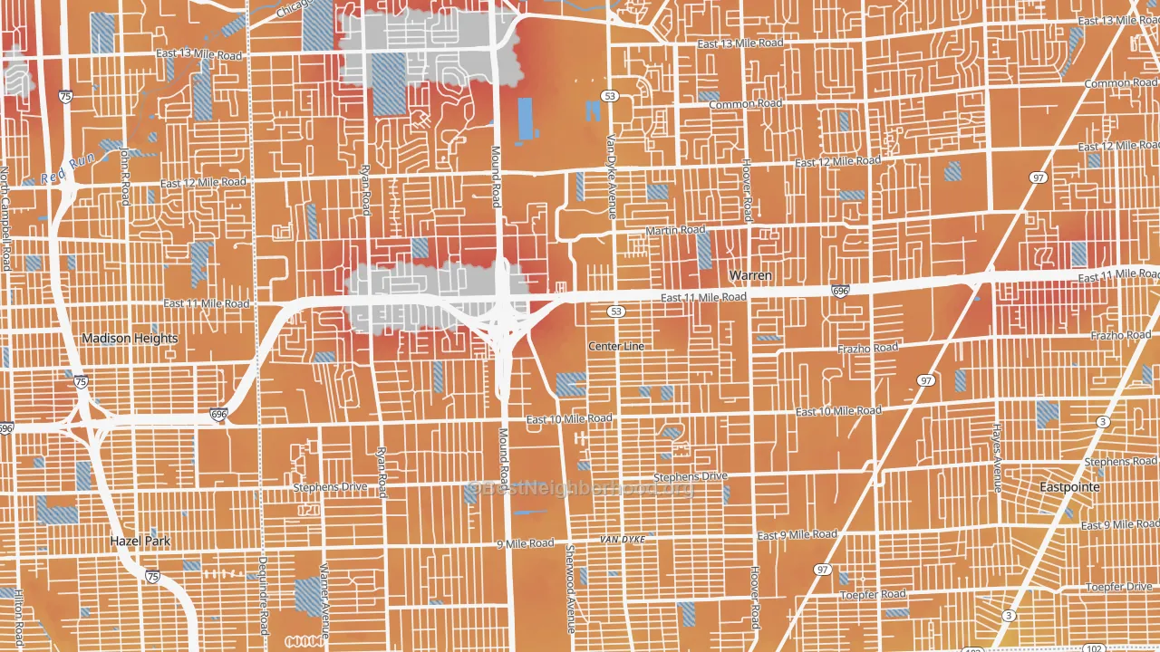 Transit Grade map of Warren, MI