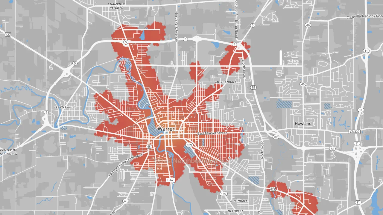 Transit Grade map of Warren, OH