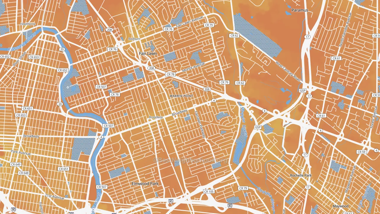 Transit Grade map of Warren Point, Fair Lawn, NJ