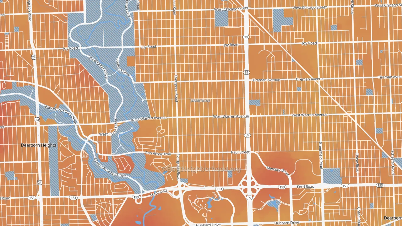 Transit Grade map of Warrendale, Detroit, MI