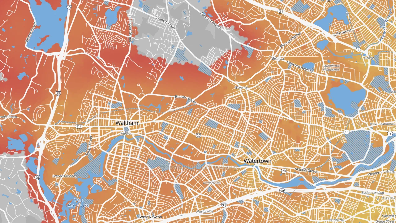 Transit Grade map of Warrendale, Waltham, MA