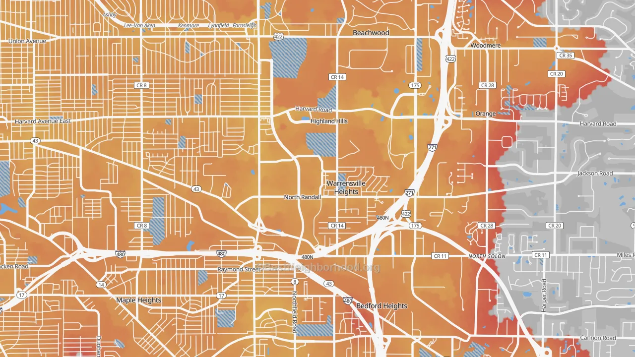 Transit Grade map of Warrensville Heights, OH