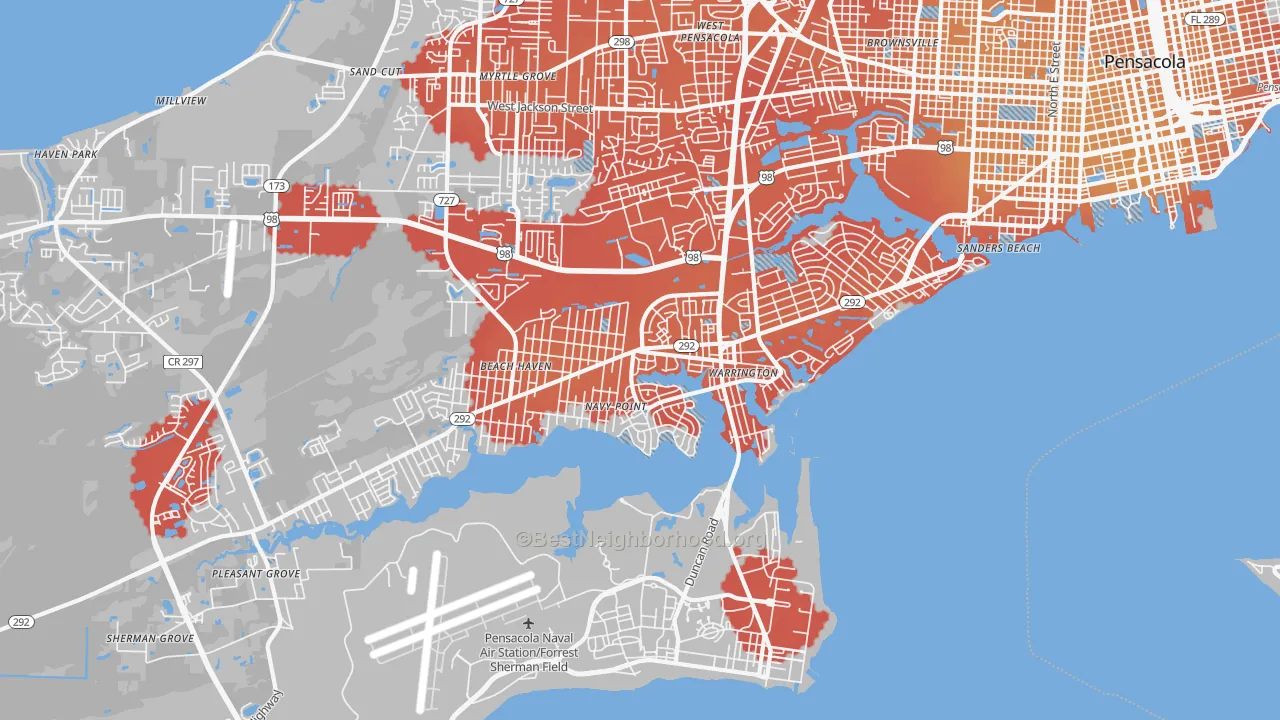 Transit Grade map of Warrington, FL