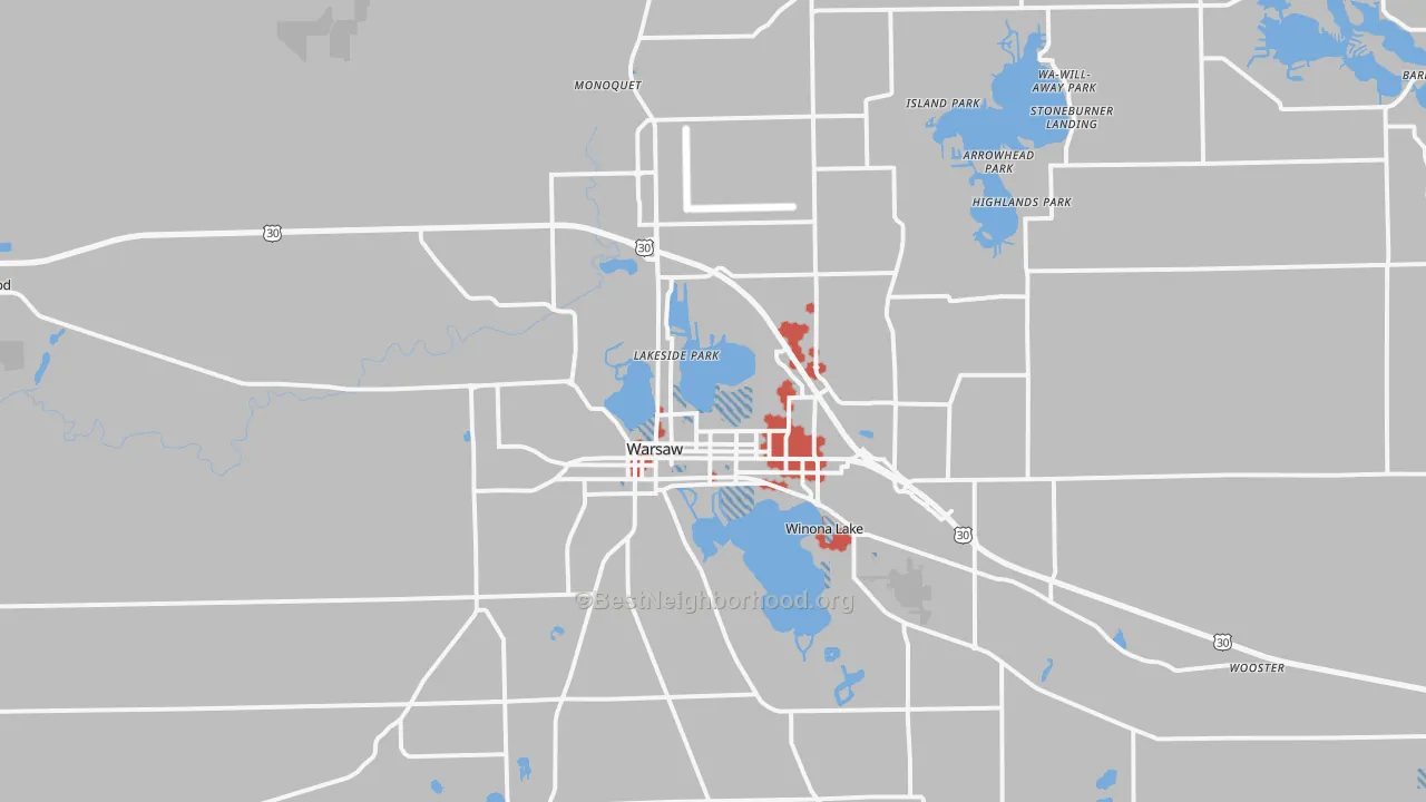 Transit Grade map of Warsaw, IN