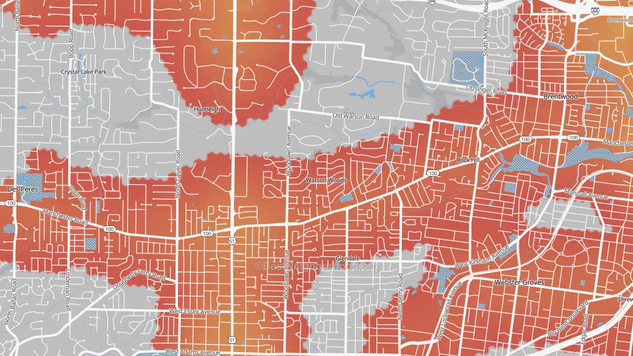 Transit Grade map of Warson Woods, MO