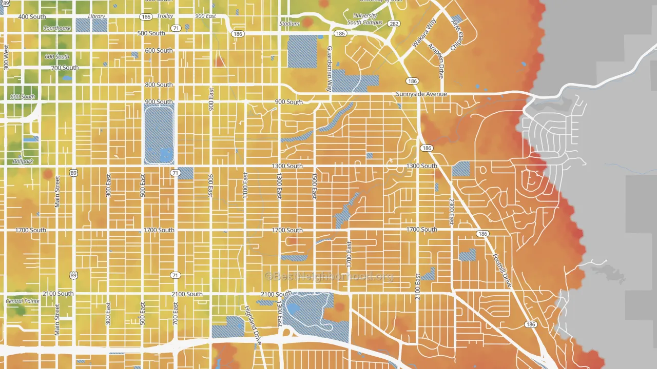 Transit Grade map of Wasatch Hollow, Salt Lake City, UT
