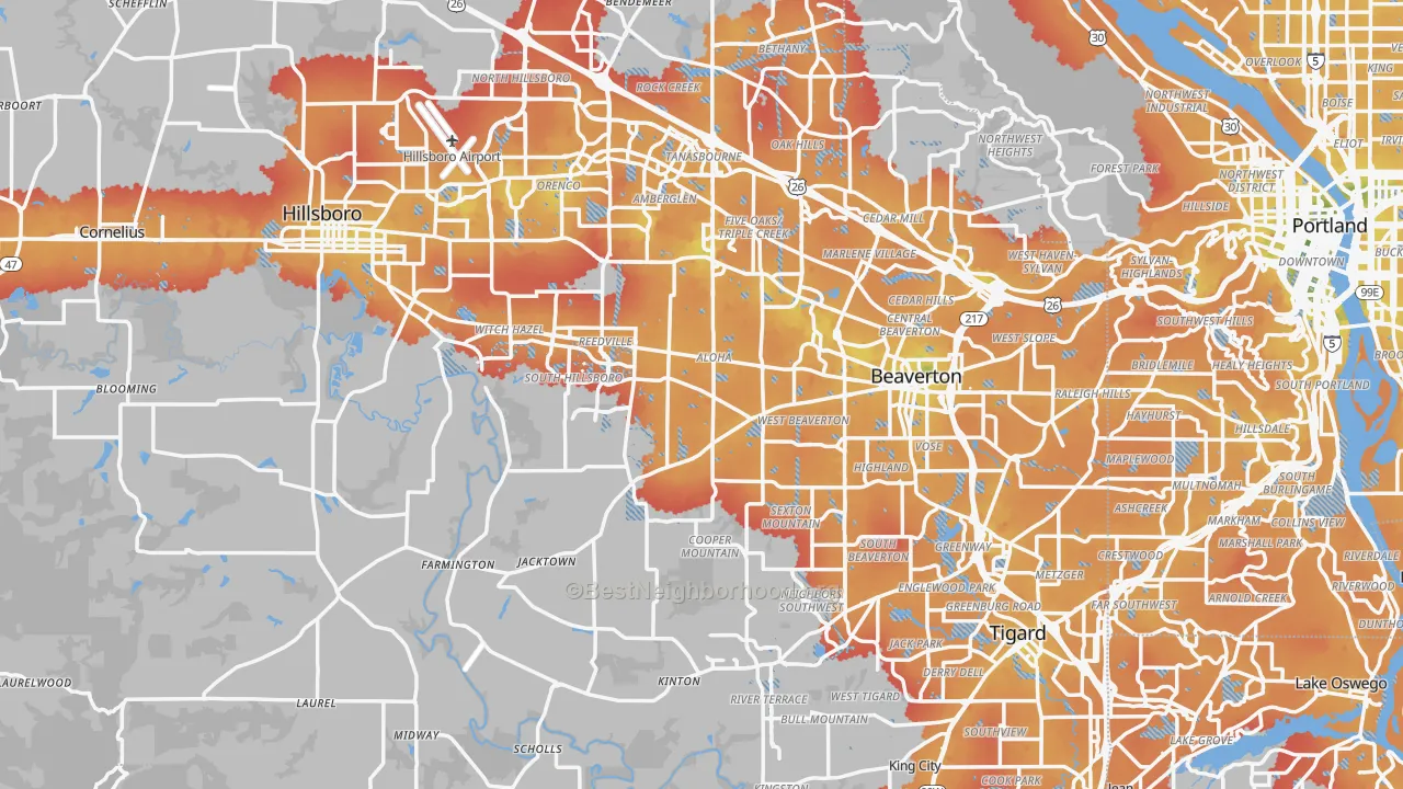 Transit Grade map of Washington County, OR