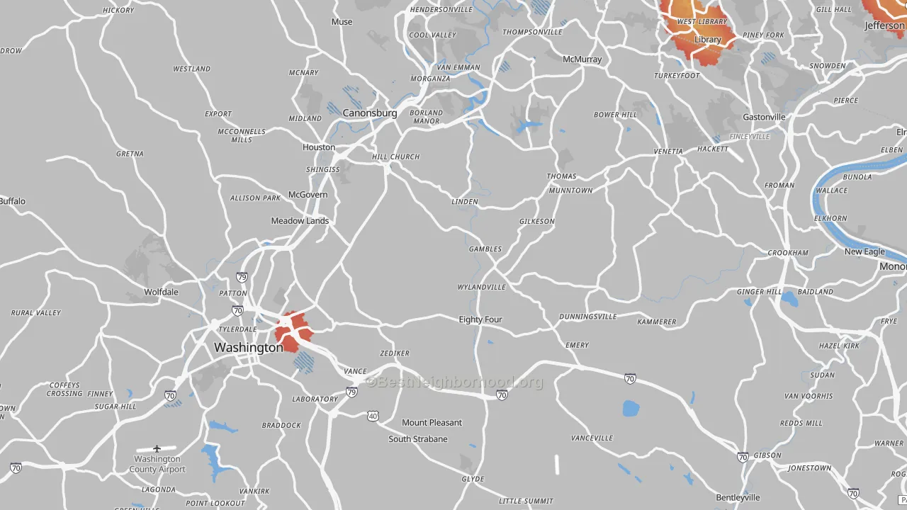 Transit Grade map of Washington County, PA