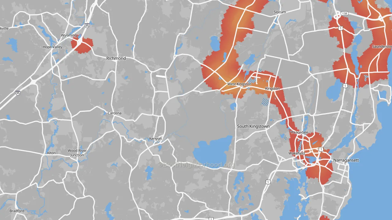 Transit Grade map of Washington County, RI