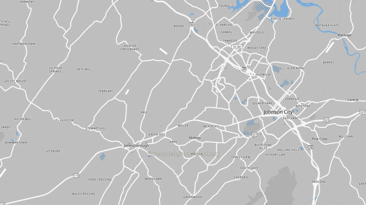 Transit Grade map of Washington County, TN