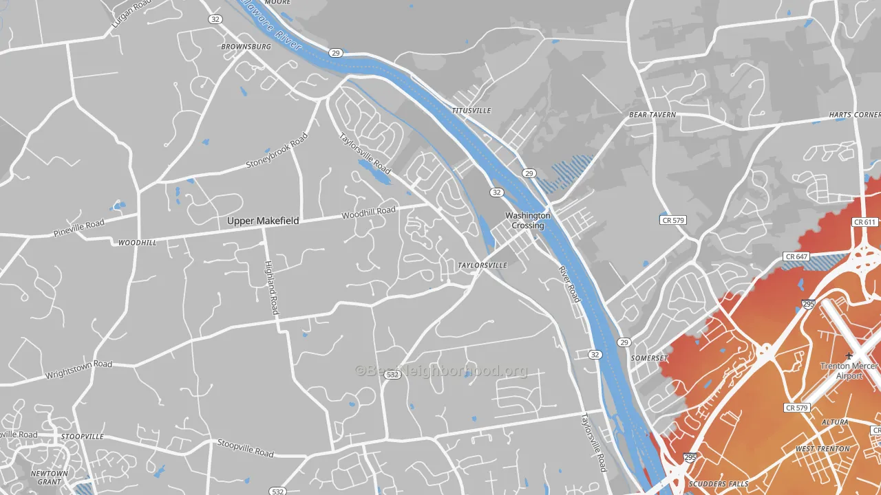 Transit Grade map of Washington Crossing, PA