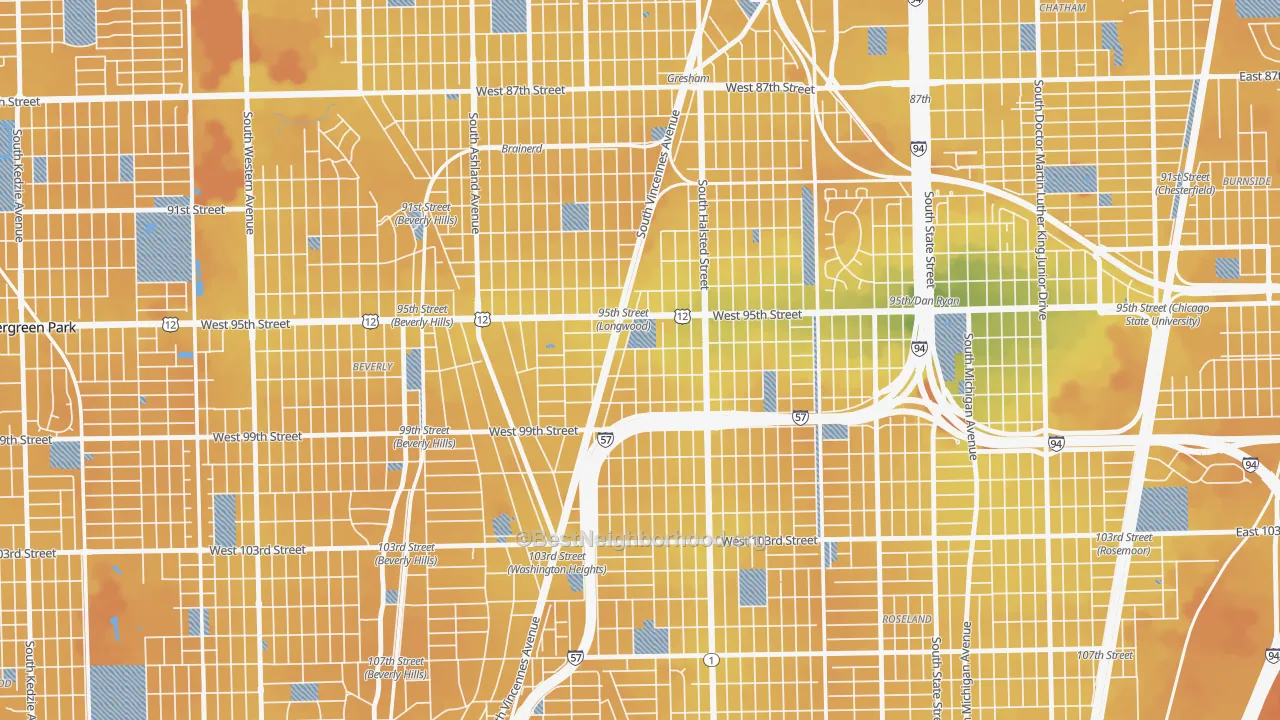 Transit Grade map of Washington Heights, Chicago, IL