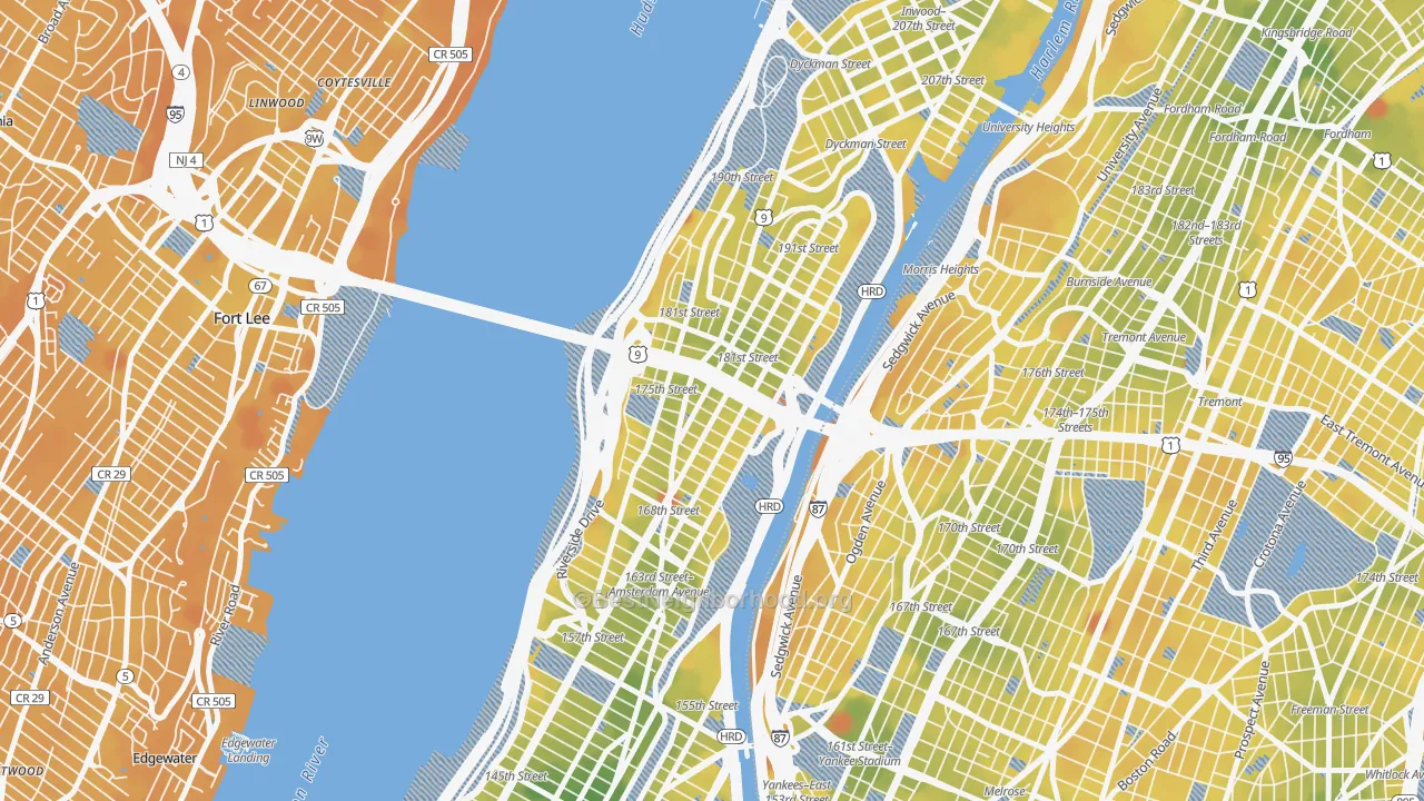 Transit Grade map of Washington Heights, Manhattan, NY