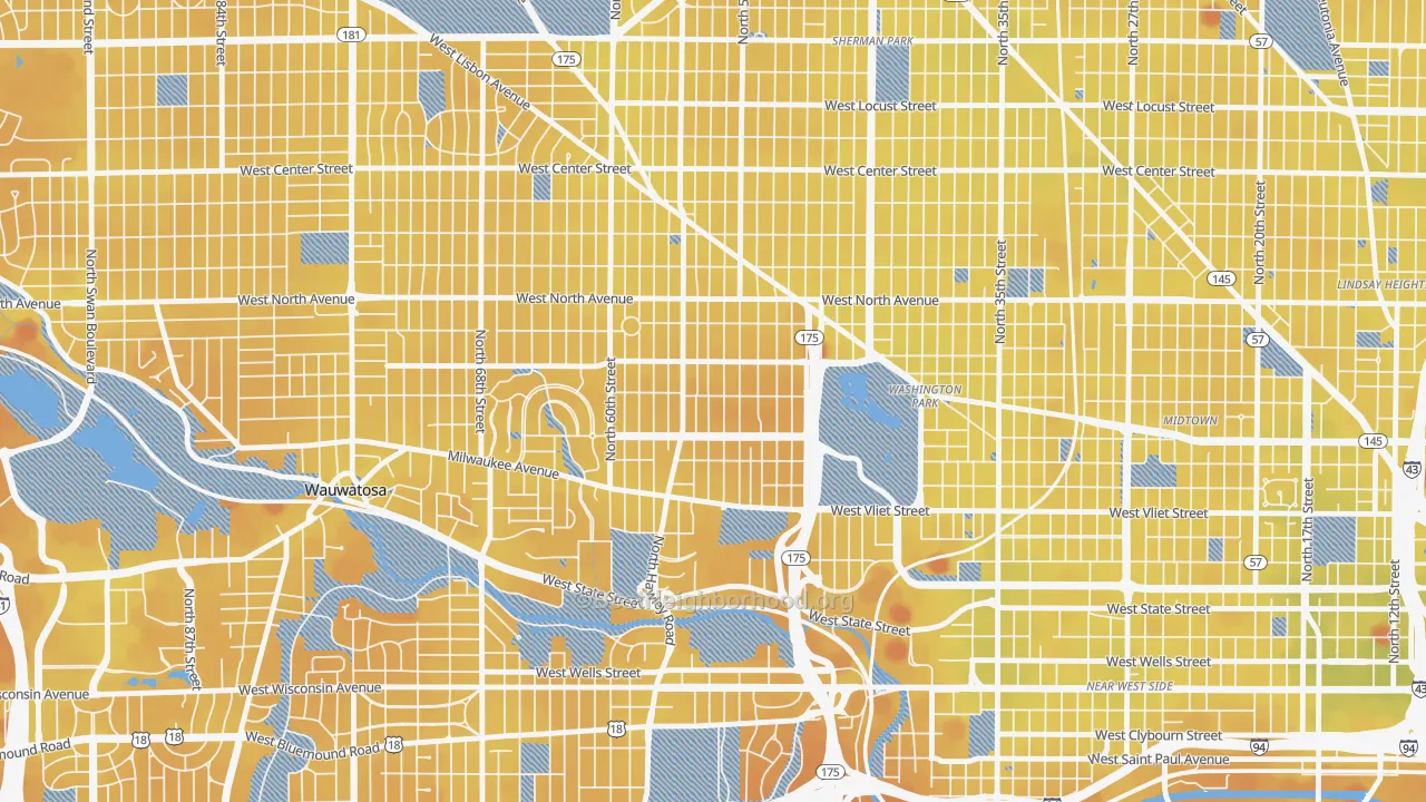 Transit Grade map of Washington Heights, Milwaukee, WI